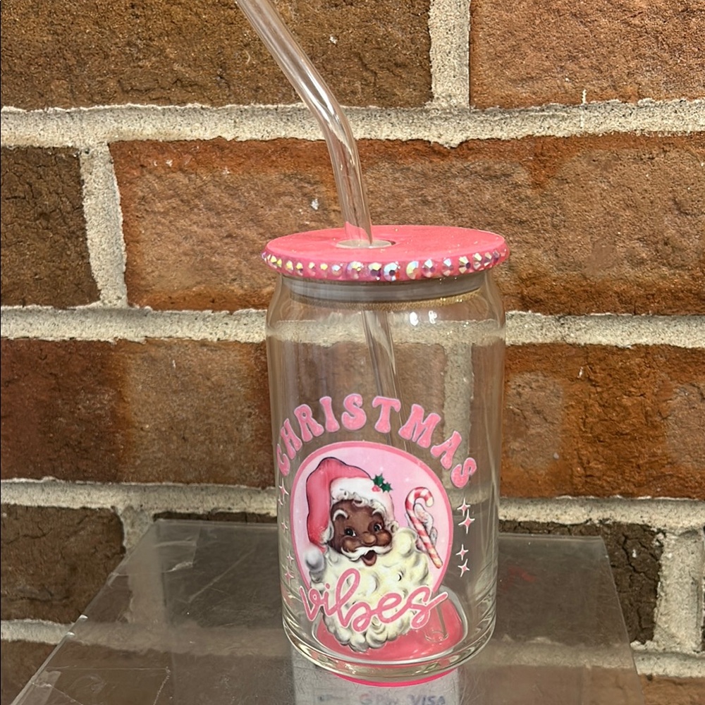 Christmas Vibes GlassTumbler with Straw